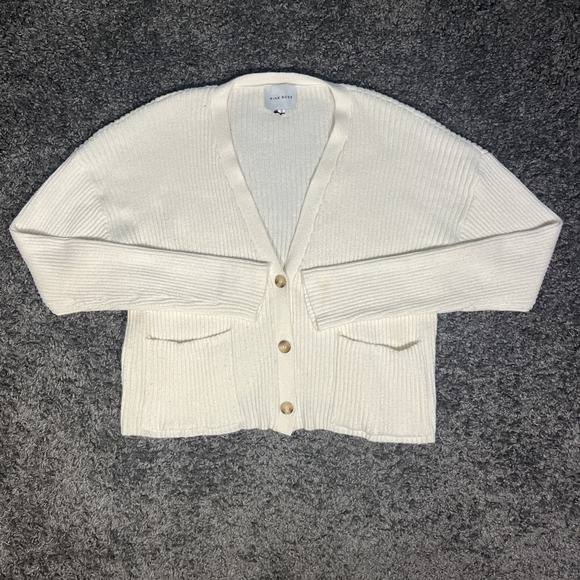 Pink Rose Sweaters - Pink rose Size medium three button long sleeve cardigan cream colored W/ Pockets